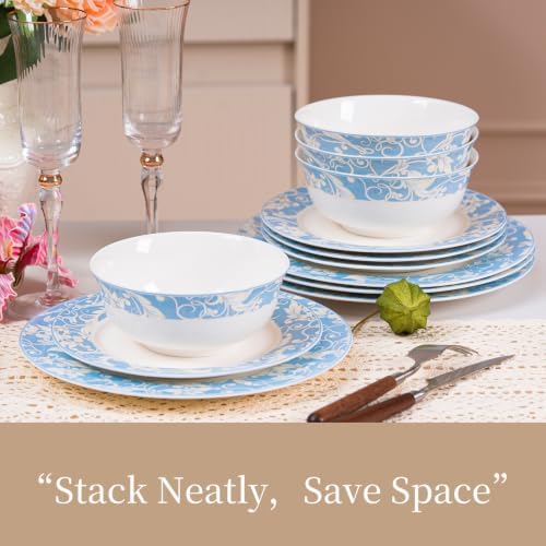 12-Piece Porelain Dinnerware Set, Light Blue - Image 6