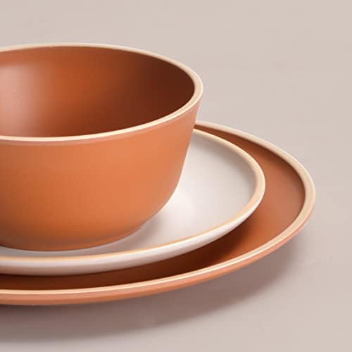 Melamine Dinnerware Sets 12pcs, Plates and Bowls for 4, Unbreakable Dinnerware Sets, Ideal Dinnerware for Party, Unbreakable, BAP free, Dishwasher Safe, Red Color (Terracotta Color) - Image 2