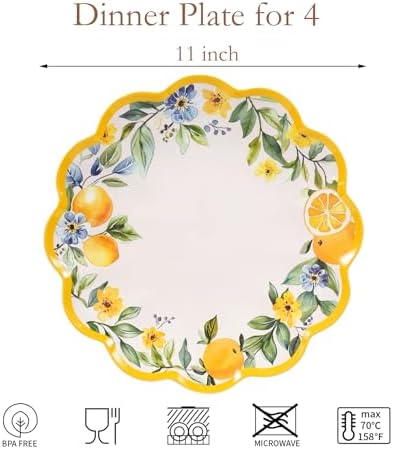 11 Inch Lemon Melamine Plates, 4-Piece Dinner Plate Set - Image 2