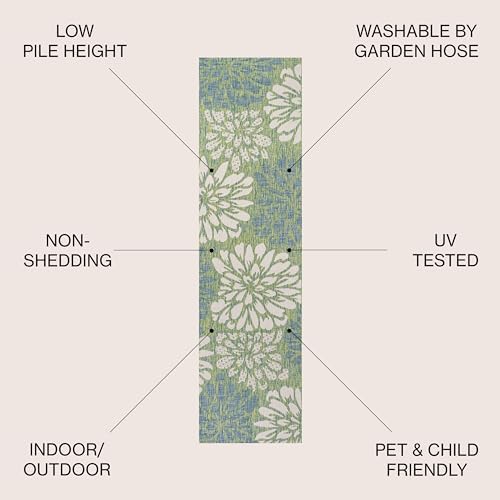 JONATHAN Y Floral Textured Weave Indoor Outdoor Runner Rug 2X8 Cream/Green, Zinnia Modern for Backyard, Patio, Porch, Easy-Cleaning, High Traffic, Pet-Friendly, Non-Shedding (SMB110D-28) - Image 2