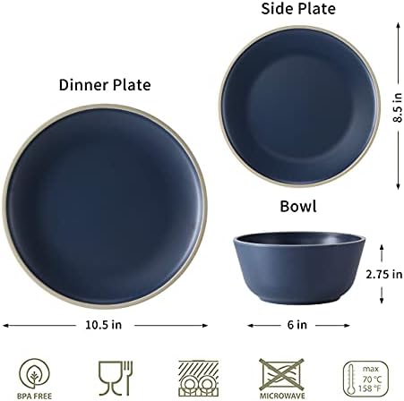 Melamine Dinnerware Sets for 4, Plates and Bowls Sets 12 Pcs, Melamine Plates, Nautical Dinnerware Sets, Modern Style,Dishwasher Safe, BPA Free, Suitable Indoor and Outdoor Use (Deep Blue) - Image 6