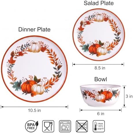Fall Pumpkin Dinnerware Set for 4, 12-Piece BPA-Free Melamine Dinnerware - Image 2