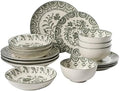 Bloomhouse - 2-Time Oprah’s Favorite Things - Valencia Flor 16 Piece Dinnerware Set, Artisanal Decorated Stoneware Plates & Bowls, Service for 4, Microwave & Dishwasher Safe, Fern Green by Unknown