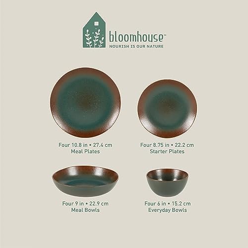 Bloomhouse - Two Time Oprah's Favorite Things Winner - Palermo Sun Double Bowl Stoneware Reactive Glaze Plates and Bowls Dinnerware Set - Agave Blue, Service for Four (16pcs) - Image 3
