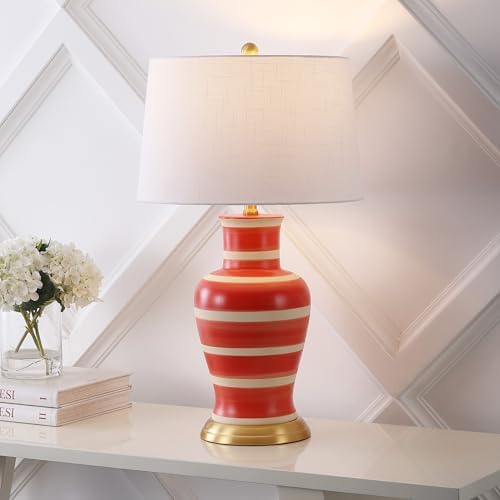 JONATHAN Y Julian Classic Ceramic Urn Metal LED Table Lamp 29", Red/Beige - Image 3