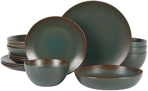 Bloomhouse - Two Time Oprah's Favorite Things Winner - Palermo Sun Double Bowl Stoneware Reactive Glaze Plates and Bowls Dinnerware Set - Agave Blue, Service for Four (16pcs) by Unknown