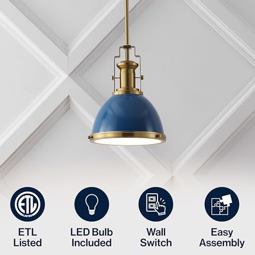 JONATHAN Y Homer Industrial Dome Pendant 10", Navy/Brass Gold - Image 5