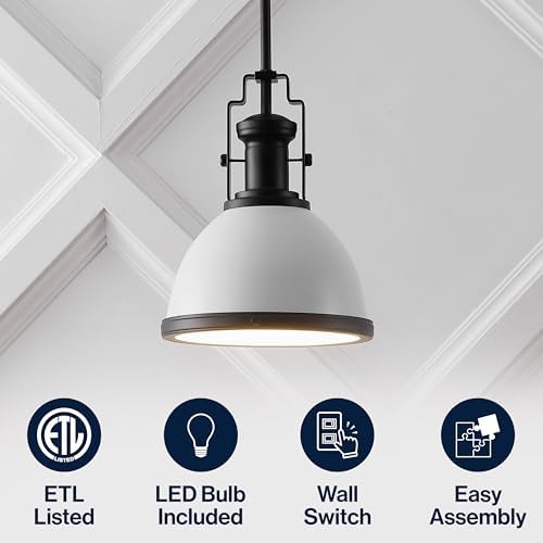 JONATHAN Y Homer Industrial Dome Pendant 10", White/Matte Black - Image 4