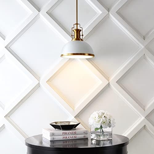 JONATHAN Y Homer Industrial Dome Pendant 13", White/Brass Gold - Image 2