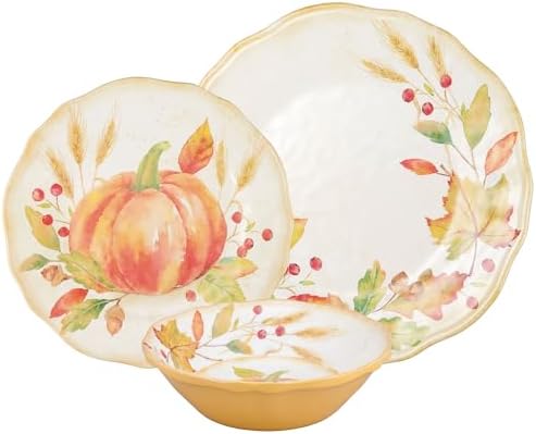UP 12 Piece Pumpkin Melamine Dinnerware Sets, Outdoor Dishes Set, Plates and Bowls Sets, Autumn Thanksgiving Decorations, Service for 4, Orange - Image 2