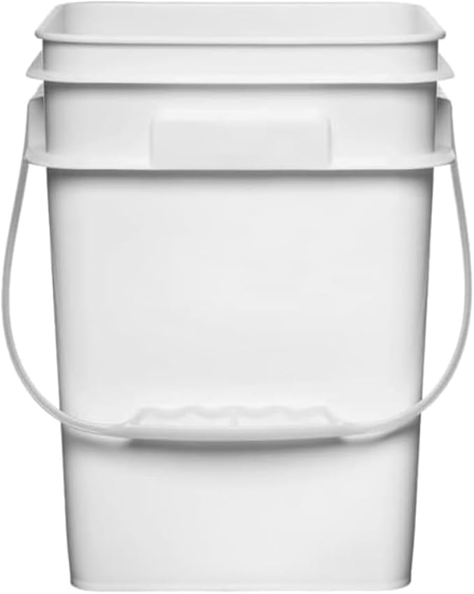 House Naturals 4 Gallon Square Food Grade Bucket Pail with Plastic Handles and Lid (Pack of 3) Made in USA containers (White - Green lid)