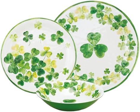 UPware 12 Piece Shamrocks Melamine Dinnerware Sets, Outdoor Dishes Set, Plates and Bowls Sets, St. Patrick's Day Decorations, Service for 4, Green - Image 2