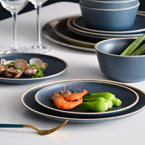 Melamine Dinnerware Sets for 4, Plates and Bowls Sets 12 Pcs, Melamine Plates, Nautical Dinnerware Sets, Modern Style,Dishwasher Safe, BPA Free, Suitable Indoor and Outdoor Use (Deep Blue) - Image 3