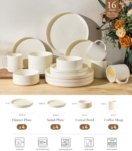 TheTerra Ceramic Dinnerware Set for 4, 16-Piece Plates and Bowls Set - Image 2