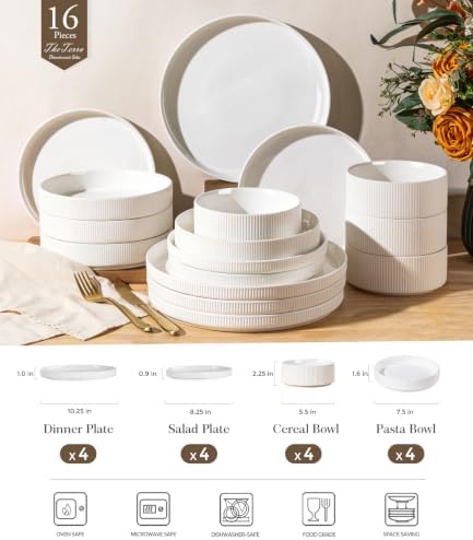 TheTerra Ceramic Dinnerware Set for 4, 16-Piece Plates and Bowls Set - Image 2