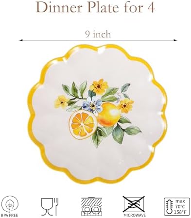 Lemon Melamine Plates, 4-Piece 9 Inch Salad Plate Set - Image 2