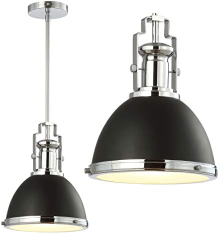 JONATHAN Y Homer Industrial Dome Pendant 10", Black/Chrome - Image 6