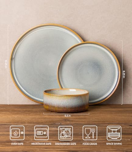 TheTerra Ceramic Dinnerware Set for 6, 18-Piece Plates and Bowls Set - Image 2