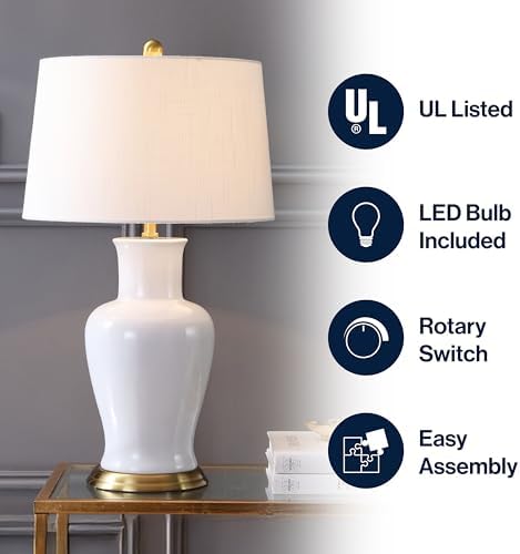 JONATHAN Y Julian Classic Ceramic Urn Metal LED Table Lamp 29", White/Gold - Image 2