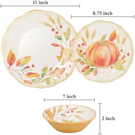 UP 12 Piece Pumpkin Melamine Dinnerware Sets, Outdoor Dishes Set, Plates and Bowls Sets, Autumn Thanksgiving Decorations, Service for 4, Orange - Image 4