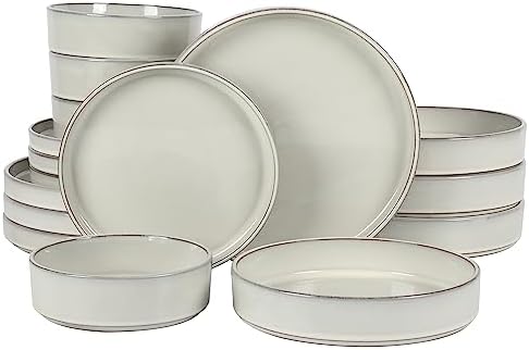 Bloomhouse - Two Time Oprah's Favorite Things Winner - Santorini Mist Double Bowl Terracotta Reactive Glaze Plates and Bowls Dinnerware Set - Moonstone White, Service for Four (16pcs) by Unknown