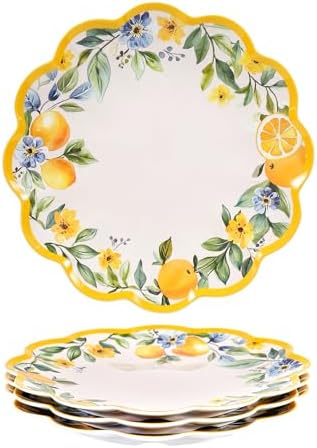 11 Inch Lemon Melamine Plates, 4-Piece Dinner Plate Set by molidiki