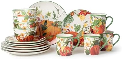 Harvest Fields 16-Piece Ceramic Dinnerware Set, Service for 4 – Rustic Farmhouse Plates, Mugs & Bowls for Cozy Dining & Entertaining by CERTIFIEDINTERNATIONAL
