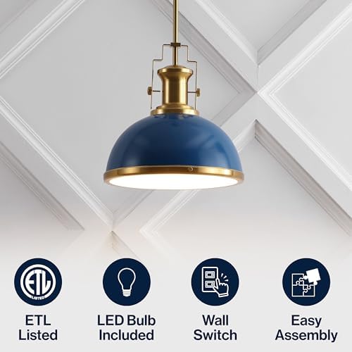 JONATHAN Y Homer Industrial Dome Pendant 13", Navy/Brass Gold - Image 5