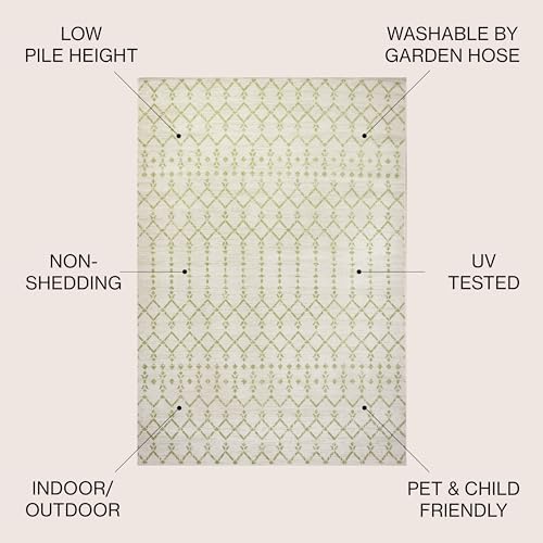 JONATHAN Y Moroccan Geometric Indoor Outdoor Area Rug 4X6 Cream/Green, Ourika Textured Weave for Backyard, Patio, Porch, Easy-Cleaning, High Traffic, Pet-Friendly, Non-Shedding (SMB108M-4) - Image 3
