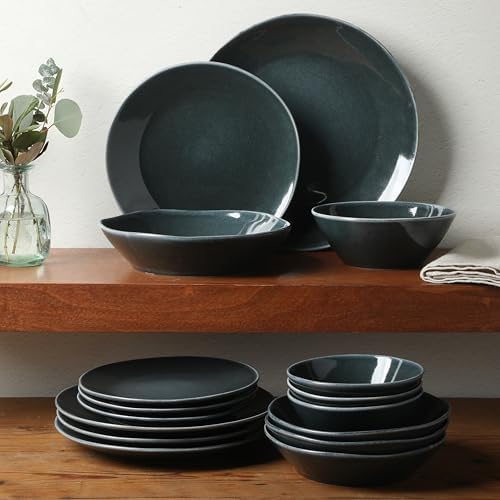Bloomhouse - Two Time Oprah's Favorite Things Winner - Montecito Breeze 16 Piece (Service for 4) Double Plates and Bowls Stoneware Reactive Glaze Dinnerware Set - Laguna Dawn - Image 4