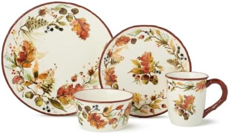 Autumn Meadows 16-Piece DINNERWARE SET, SERVICE for 4 — Complete harvest table artistry for four, uniting hand-painted botanicals, warm russet rims, and the golden glow of the season. - Image 2