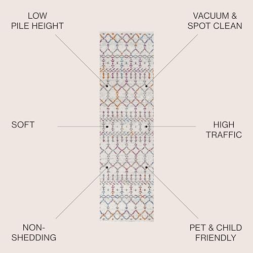JONATHAN Y Boho Vintage Diamond Ivory/Multi Runner Rug 2X10 ft, Moroccan Hype for Living Room, Bedroom, Kitchen, Office, Easy-Cleaning, High Traffic, Pet-Friendly, Non-Shedding (MOH101E-210) - Image 2