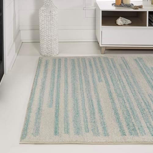 JONATHAN Y Khalil Modern Berber Stripe Cream/Turquoise Indoor Area Rug, 4x6, Contemporary, Bohemian, Easy-Cleaning for Living Room, Bedroom, Kitchen, Pet Friendly, Non-Shedding (MOH207B-4) - Image 3
