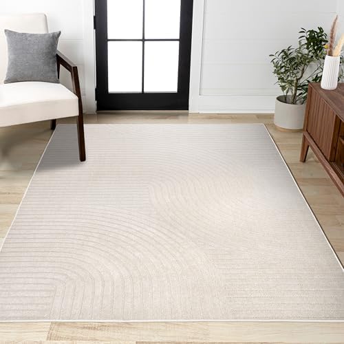 JONATHAN Y Hallie High-Low Curve Ivory/Cream Indoor/Outdoor Area Rug, 12x15, Minimalist, Pet Friendly, Non-Shedding, Stain Resistant, Hose-Washable for Backyard, Patio, Porch (SCN100B-15) - Image 3
