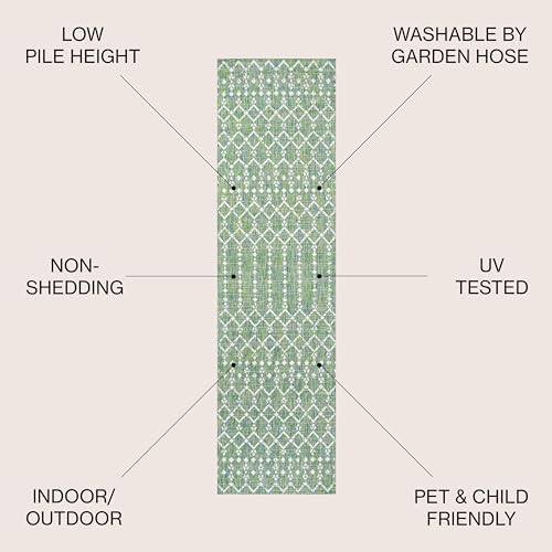 JONATHAN Y Moroccan Geometric Indoor Outdoor Runner Rug 2X8 Green/Cream, Ourika Textured Weave for Backyard, Patio, Porch, Easy-Cleaning, High Traffic, Pet-Friendly, Non-Shedding (SMB108L-28) - Image 2