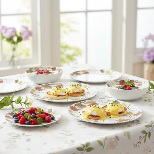 Melamine Dinnerware Set for 4, 12-Piece Fall Dishes, Yellow Maple Leaves - Image 4