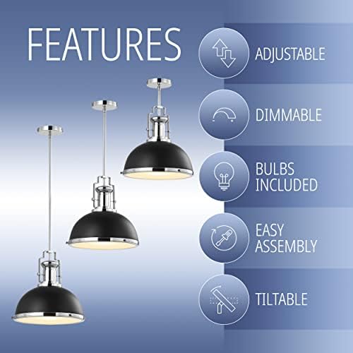 JONATHAN Y Homer Industrial Dome Pendant 13", Black/Chrome - Image 5