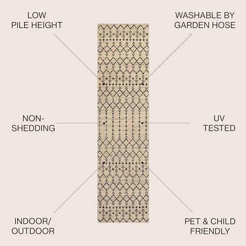 JONATHAN Y Moroccan Geometric Indoor Outdoor Runner Rug 2X10 Beige/Navy, Ourika Textured Weave for Backyard, Patio, Porch, Easy-Cleaning, High Traffic, Pet-Friendly, Non-Shedding (SMB108H-210) - Image 2
