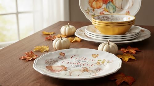 UP 12 Piece Pumpkin Season Melamine Dinnerware Sets, Outdoor Dishes Set, Plates and Bowls Sets, Autumn Thanksgiving Decorations, Service for 4, Orange - Image 3