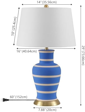 JONATHAN Y Julian Classic Ceramic Urn Metal LED Table Lamp 29", Blue/Beige - Image 3