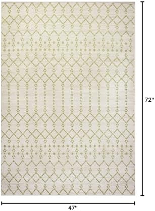 JONATHAN Y Moroccan Geometric Indoor Outdoor Area Rug 4X6 Cream/Green, Ourika Textured Weave for Backyard, Patio, Porch, Easy-Cleaning, High Traffic, Pet-Friendly, Non-Shedding (SMB108M-4) - Image 2