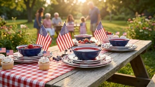 UPware 12 Piece American Flag Melamine Dinnerware Sets, Outdoor Dishes Set, Plates and Bowls Sets, Fourth of July Decorations, Service for 4, Patriotic Color - Image 5