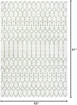 JONATHAN Y Moroccan Geometric Indoor Outdoor Area Rug 5X8 Green/Ivory, Ourika Textured Weave for Backyard, Patio, Porch, Easy-Cleaning, High Traffic, Pet-Friendly, Non-Shedding (SMB108R-5) - Image 2