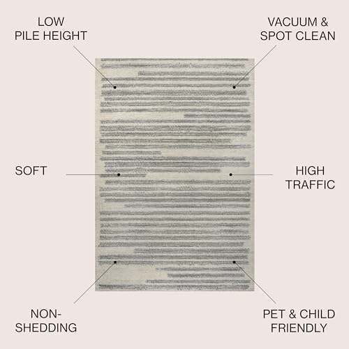 JONATHAN Y Khalil Modern Berber Stripe Cream/Gray Indoor Area Rug, 5x8, Contemporary, Bohemian, Easy-Cleaning for Living Room, Bedroom, Kitchen, Pet Friendly, Non-Shedding (MOH207C-5) - Image 2