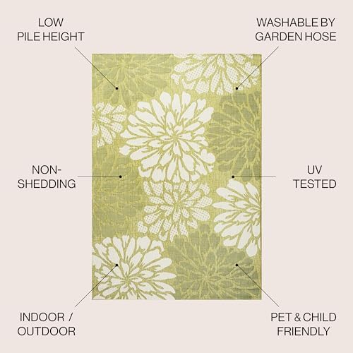 JONATHAN Y Floral Textured Weave Indoor Outdoor Square Area Rug 5X5 Green/Cream, Zinnia Modern for Backyard, Patio, Porch, Easy-Cleaning, High Traffic, Pet-Friendly, Non-Shedding (SMB110H-5SQ) - Image 2