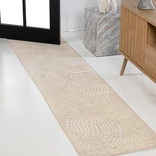 JONATHAN Y Hallie High-Low Curve Beige/Cream 2x8 Indoor/Outdoor Runner Rug, Minimalist Geometric, Pet Friendly, for Patio, Backyard, Living Room, Bedroom, Office, Hose-Washable (SCN100D-28) - Image 3