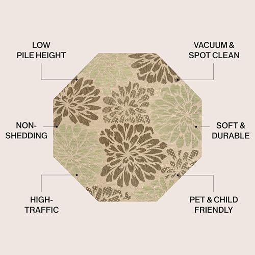 JONATHAN Y Floral Textured Weave Indoor Outdoor Octagon Area Rug 5 Ft Sage/Brown, Zinnia Modern for Backyard, Patio, Porch, Easy-Cleaning, High Traffic, Pet-Friendly, Non-Shedding (SMB110A-5TGN) - Image 2
