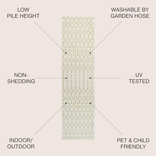 JONATHAN Y Moroccan Geometric Indoor Outdoor Runner Rug 2X8 Cream/Green, Ourika Textured Weave for Backyard, Patio, Porch, Easy-Cleaning, High Traffic, Pet-Friendly, Non-Shedding (SMB108M-28) - Image 2