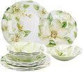 UP 12 Piece Magnolia Melamine Dinnerware Sets, Outdoor Dishes Set, Plates and Bowls Sets, Service for 4, Green by UPware