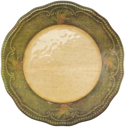UP 12 Piece Woodland Pinecone Melamine Dinnerware Sets, Outdoor Dishes Set, Plates and Bowls Sets, Service for 4, Dark Green - Image 5
